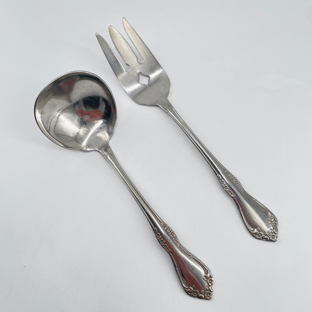 Wm Rogers Oneida Mansfield Gravy Ladle Serving Meat Fork Glossy Vintage